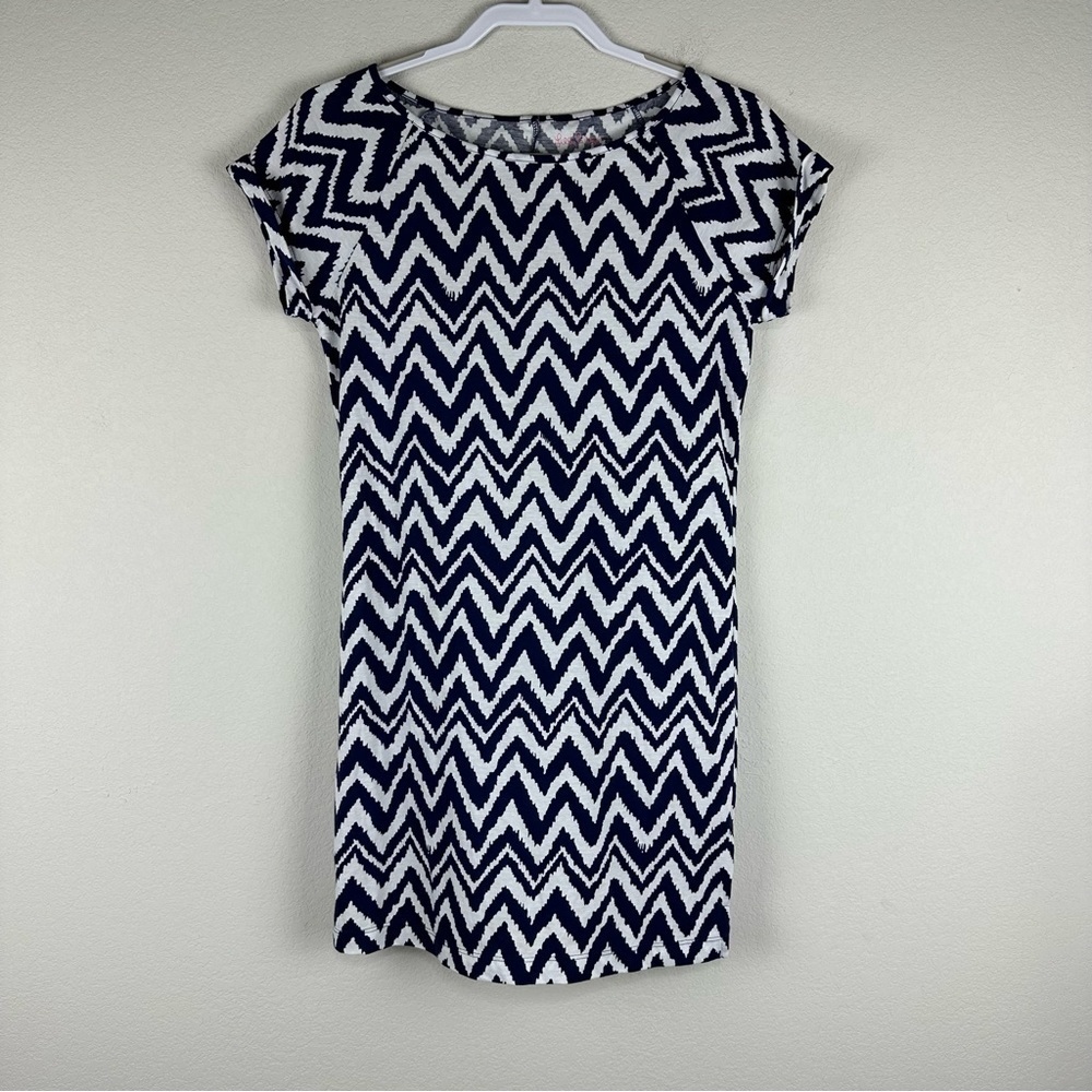 Lilly Pulitzer Dark Blue White Palmer Short Sleeve Mini Dress Size Small